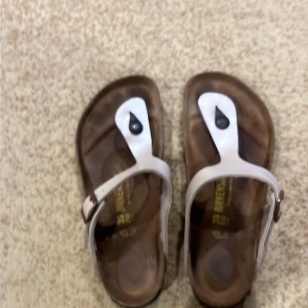 Birkenstock White and Brown Sandals